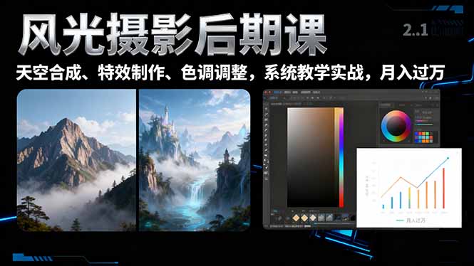 风光摄影后期课,一键换天空合成、特效制作、色调调整,月入过万-404软件工作室