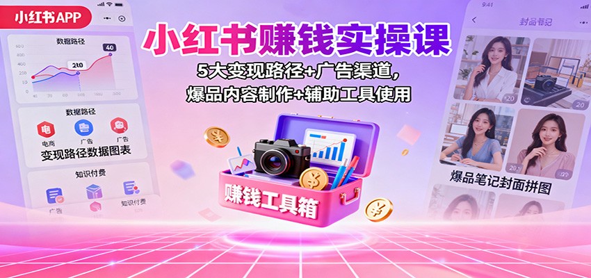 小红书赚钱实操课:5大变现路径+广告渠道,爆品内容制作+辅助工具使用-404软件工作室