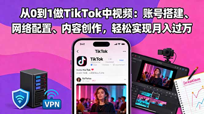 从0到1做TikTok中视频:账号搭建、网络配置、内容创作,轻松实现月入过万-404软件工作室