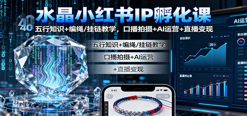 水晶小红书IP孵化课：五行知识+编绳/挂链教学，口播拍摄+AI运营+直播变现-404软件工作室