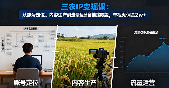 三农IP变现课:从账号定位、内容生产到流量运营全链路覆盖,单视频佣金2w+-404软件工作室