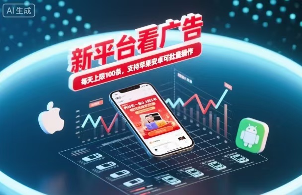 新台看广告，养好机一条5毛到5块，单机日入30到100，支持苹果安卓，可批量操作。-404软件工作室