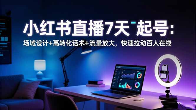 小红书直播7天起号：场域设计+高转化话术+流量放大，快速拉动百人在线-404软件工作室