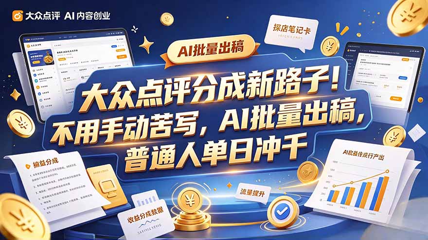大众点评副业新玩法，工具提效解放双手，批量做笔记，单日可破千-404软件工作室